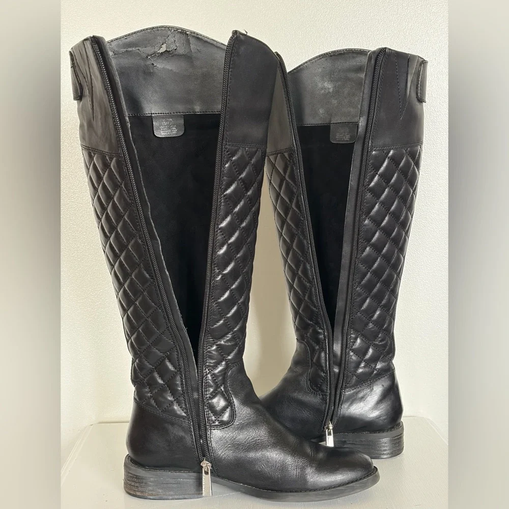 Vince Camuto Black Quilted Leather Riding Boots - Size 6M